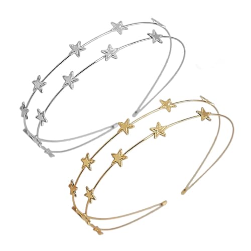 Pack De 2 Diademas De Estrella De Cinco Puntas De Doble Fila, Diademas De Mujer, Diademas De Estrella Plateada, Diademas De Hada Metálicas, Diademas De Estrella Para Bodas