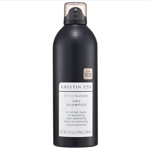 Kristin Ess Volumizing Jumbo Dry Shampoo Spray for Oily Hair + Frizz with Vitamin C - Oil Absorbing Style Extender with Minimal Residue - Sulfate Free + Vegan + Color Safe - Fresh Pear Fragrance