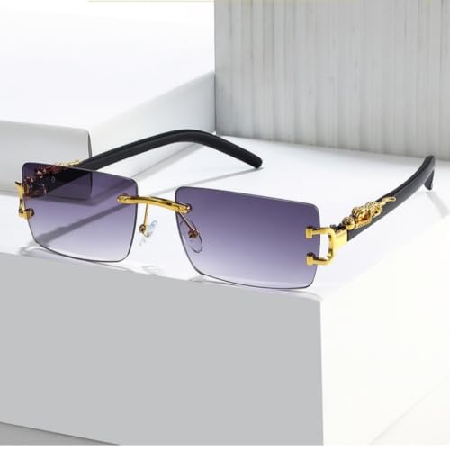 Lunettes de soleil rectangulaires à branches léopard sans monture légères
