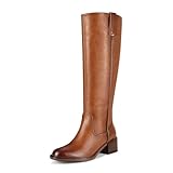 ITOZER Knee High Boots For Women Chunky Heel Round Toe Leather Patent Boots Low Block Heel Tall Boots With Side Zipper