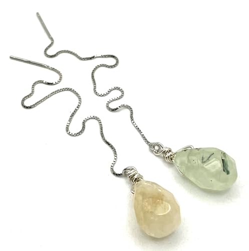 Boucles d'oreilles en citrine naturelle prehnite vert et argent 925 - 6