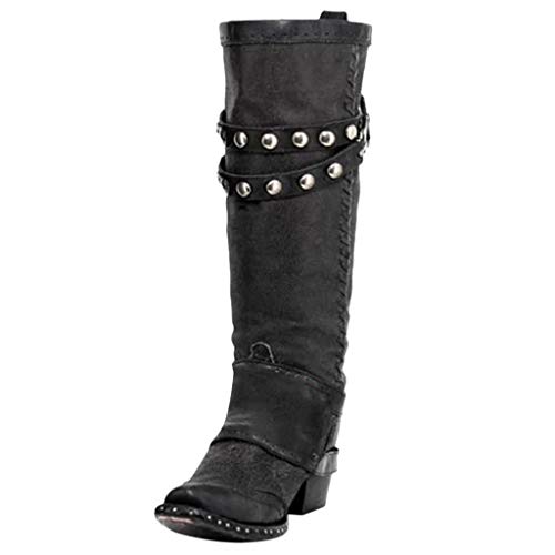 ZODOF botas altas mujer Retro Costilla Elegante Botas hasta la rodilla Grueso...