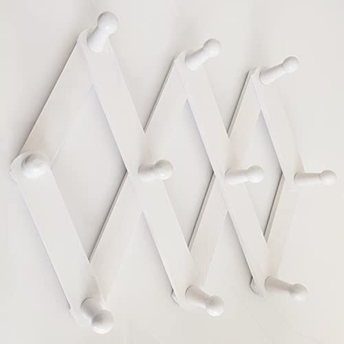 Amapon Accordion Style Wall Hangers Expandable Coat Rack Pine Wood 10 Pegs Hooks Hang Hats Coffee Mug（2 Pack） White #TOP3
