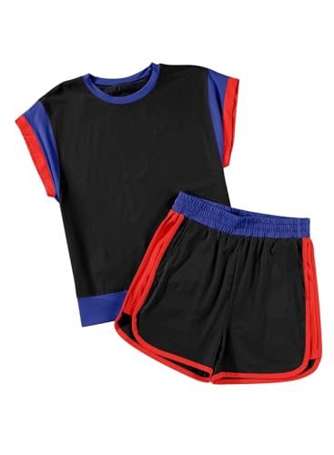 Image of blibean Girls Summer Clothes Sets Kids Colorblock Matching Outfits Size 6-15 Years