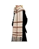 Darller Winter Scarf for Women Large Chunky Plaid Scarves Oversized Thick Soft Blanket Scarfs Warm Tassel Shawl, K-Beige khaki stripes