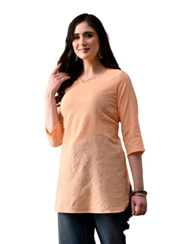 Image of Amazon Brand - Tavasya Women Pure Cotton Katha Plain Short Regular Fit Kurti |Short Top| Solid Casual Tunic