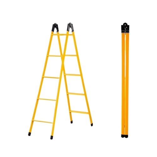Image of Step Ladder Portable Folding Single-Sided Straight Through Ladder, 2-Meter-high Steel Pipe Telescopic Climbing Ladder(Yellow)