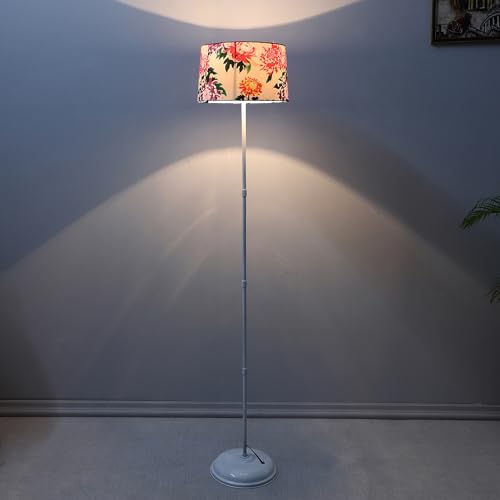 Image of tu casa White Metal-Iron Base Foldable Floor Lamps with Carnation Print & Satin Shade for Bedroom, Living Room, Lounge, Office Area, Gifting Without Bulb for Home Decoration (Height - 57 inch)