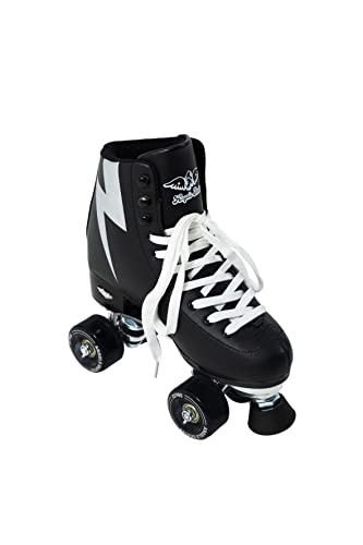 Angels Skates Kids' & Women's Roller Skates - Premium Quality Pu Leather Quad Roller Skates - Non Adjustable High- Top Perfect Indoor Outdoor Girls Retro Skates - 1-13 Sizes (Thunder Bolt Black, 12) #TOP2