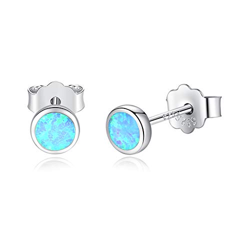 Synthetic Opal Stud Earrings 5-9mm Real Sterling Silver 925 Eardrop for Women Girls(Blue 7mm)