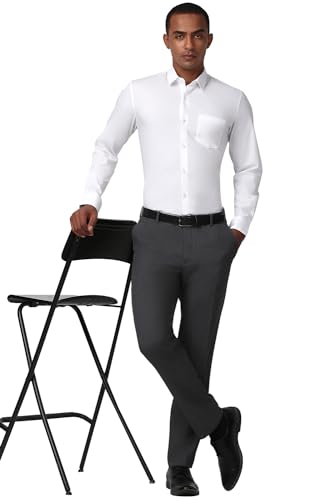 Image of Peter England Men Polycotton Slim Fit Full Sleeve Stretchable Solid Formal Shirt | Lycra Comfort