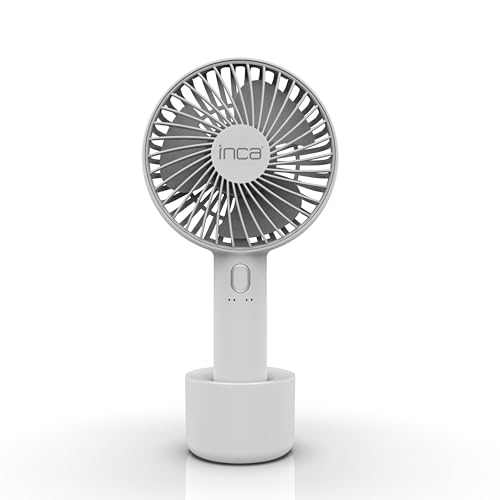 İnca Ventilador de mano IMF-12B – Ventilador USB silencioso portátil con 4 velocidades y batería de 1200 mAh – Ventilador de mesa inalámbrico para oficina, hogar, viajes, color blanco