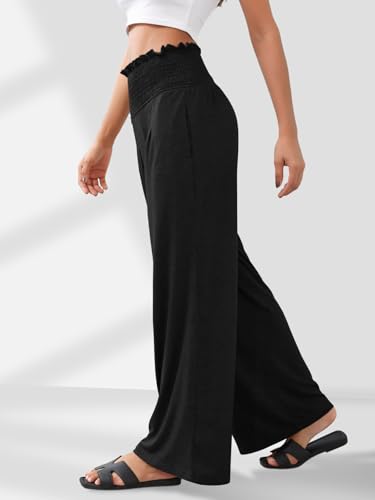 GEMLON Womens Pants High Waisted Palazzo Pants Wide Leg Long Pant Casual Lounge Trousers with Pocket(Black,2XL) — view 3