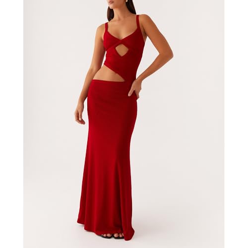 Women Sexy Maxi Dress Cut Out V Neck Spaghetti Straps Bodycon Long Dress Summer Party Cocktail Wear3