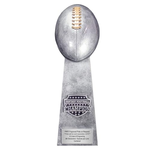 Decade Awards Fantasy Football Champion Trophy - 16 Inch Tall - FFL ChampionSilver Tower Award - Engraved Plate On Request (Silver, 16)