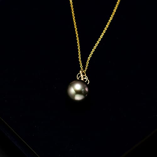 Safety Certification 9-10mm Round Tahitian 18k Gold Tahitian Cultured Pearl Pendant Necklace With Di