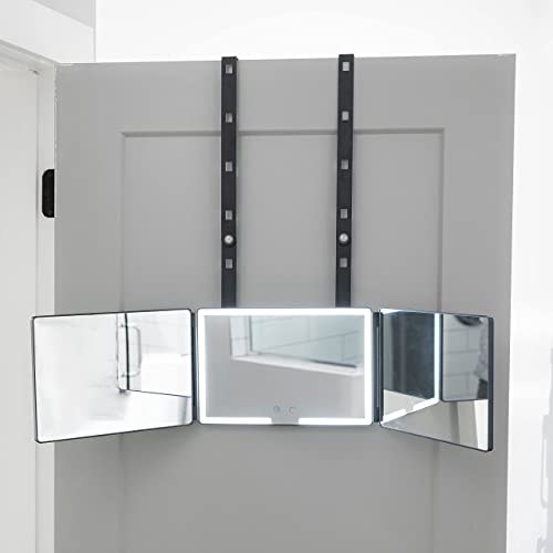 Verivue 3 Way Led Self Haircut Mirror, Lighted Trifold 360 Mirror For Cutting/Styling Hair, Shaving, Makeup, Real Glass, Includes Adjustable Height Over The Door Brackets, Travel Bag, Tabletop Stands #TOP2
