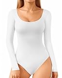 ALGALAROUND Body Damen Langarm, Langarmshirt Mit U-Ausschnitt Doppelt Gefüttert Oberteile Tops für Damen Pullover Elegant Long Sleeve Bodysuit Oben Langarmbody