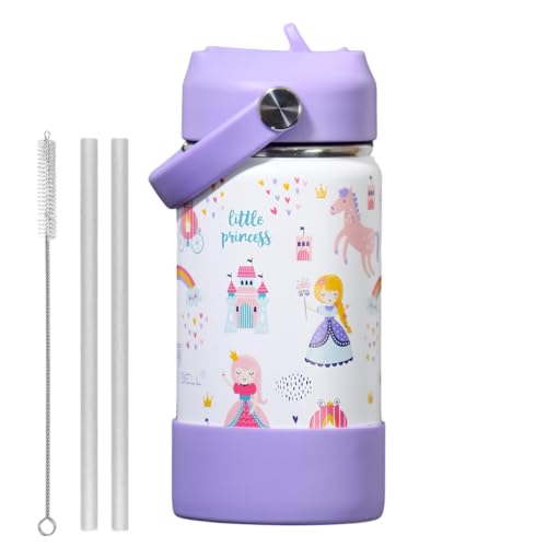 Image of TOM & BELL Kids 350ml Thermos Sipper Bottle for Kids | Toddlers Bottle|Stainless Steel Hot & Cold Water Bottle | Double Walled Vacuum Flask| Rust Resistant| Leakproof. (princess350)