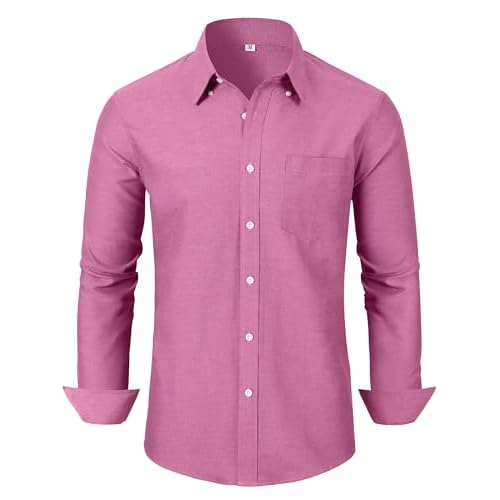 Grade 3.5 Wrinkle-Resistant Men's Lightweight Oxford Dress Shirts Long Sleeve Business Casual Pocket Shirt 3X-Large 00116_pale Violet Red