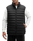 WHN Men's Lightweight Puffer Vest Outerwear Packable Waterproof Warm Quilted Sleeveless Jacket with Pockets Hiking Casual Black L
