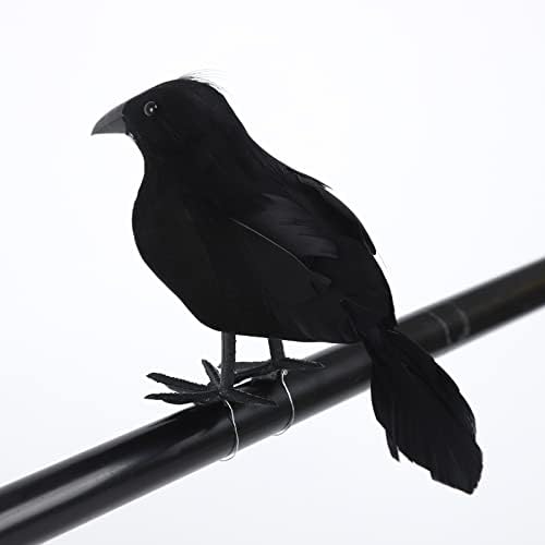 3 Pack Halloween Crows Artificial Feathered Crows Realistic Raven Birds Decorations Animal Ornament Spooky Black Feather Crow Bird for Halloween Party Prop Indoor Outdoor Home Garden Decoration Model