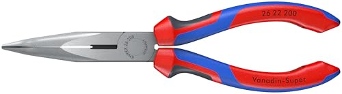 Image of KNIPEX - 26 22 200 SBA Tools - Long Nose Pliers with Cutter, 40 Degree Angled, Multi-Component (2622200SBA)