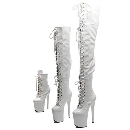 WUXIN H&P Women's Over The Knee Pole Dance Thigh High Heel Boots Platform Three-Stage Removable Zip Lace Up Fashion Sexy Party Round Toe Stiletto 8 inch Exotic Heels