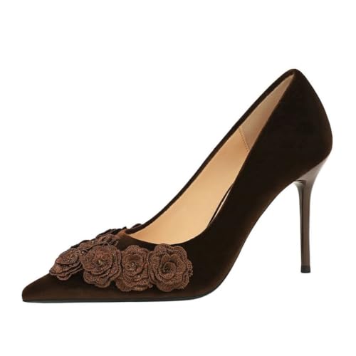 Talon aiguille 9cm et broderie fleurs de rose pour escarpins femmes