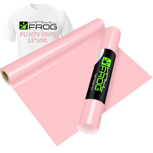 Image of VINYL FROG Pastel Pink Heat Transfer Vinyl Roll 12 inch x5ft Matte HTV Vinyl | Light Pink Iron on Vinyl for T-Shirts, Stretchy & Machine Washable Heat Press Vinyl for DIY Craft Designs
