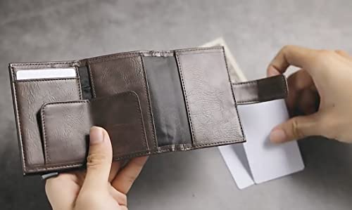 Smart Leather Wallet for Men, Aluminium Credit, Smart, Debit Card Holder for RFID Blocking, HASP, Quick Card Access, Pop Out Open Wallet, Multifunctional (Coffee)3