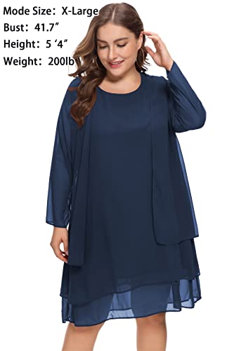 LIDLIT 2PCS Women's Chiffon Dress Mother of The Bride Dresses Long Sleeve Knee Length Jacket Dresses…2