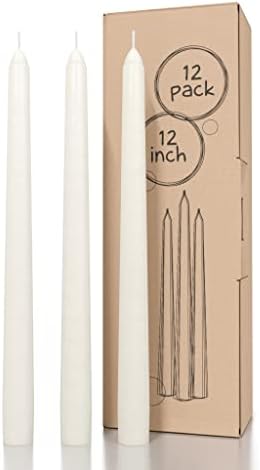 CANDWAX 12 inch Taper Candles Set of 12 - Dripless and Smokeless Candle Unscented - Slow Burning Candle Sticks Ideal As Christmas Candles  White Candle Taper