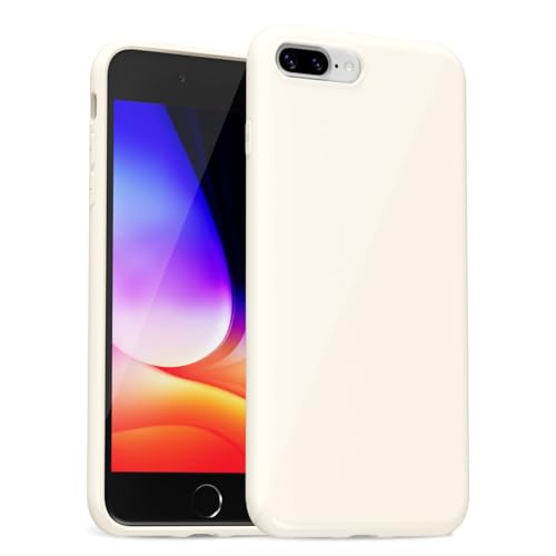 uvcoat for iPhone 8 Plus/ 7 Plus Case Silicone, Glossy Cute Jelly Soft Rubber Gel Protective Plastic Phone Case, Thin Ultra Slim Plain Solid Color Cover for Women, Beige Cream