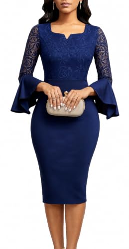 Image of Midi Lace Dress for Women Bodycon Dress Church Cocktail Party Clothes