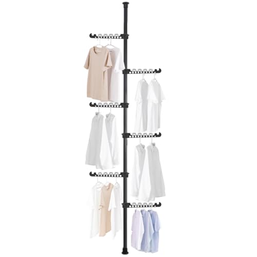 BAOYOUNI Teleskop Kleiderständer mit 6 Armen, Stehend Wäscheständer aus Metall, Höhenverstellbar Teleskopstange Kleiderbügel für Schlafzimmer,...