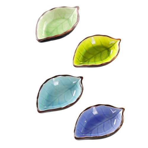 GRIRIW Vinegar Dishes Ceramic Seasoning Bowls 4 Pack Leaf Saucer Plates Snack Container Sauce Dipping Bowls Perfect for Home Restaurant