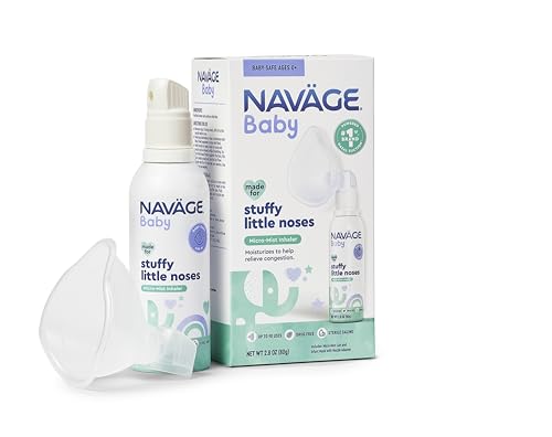 Image of Navage Baby Micro-Mist Saline Inhaler - Saline Nasal Spray for Congestion Relief - Pediatrician Endorsed Baby Nasal Spray w/Mask & Quiet, Continuous Mist (2.8 oz)