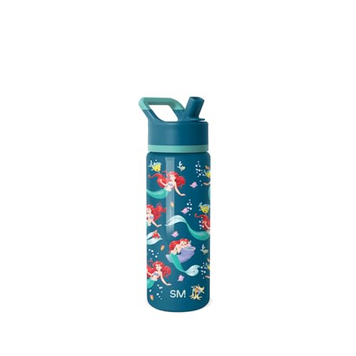 Simple Modern Disney The Little Mermaid Ariel Kids Water Bottle with Straw Lid | 18oz Insulated Stainless Steel Kids Tumbler & Spill Proof Toddler Cup for School Girls Boys | Summit | Ariels Dream