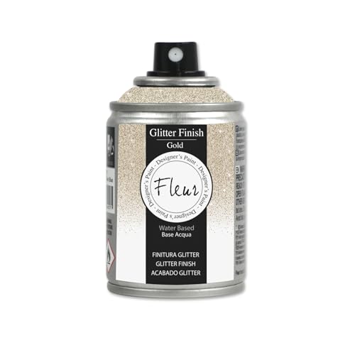 FLEUR DESIGNER'S PAINT | Finitura Trasparente Glitterata in Versione Spray a Base d'Acqua, Fleur Spray Glitter, Colore Gold, Formato 100 ml