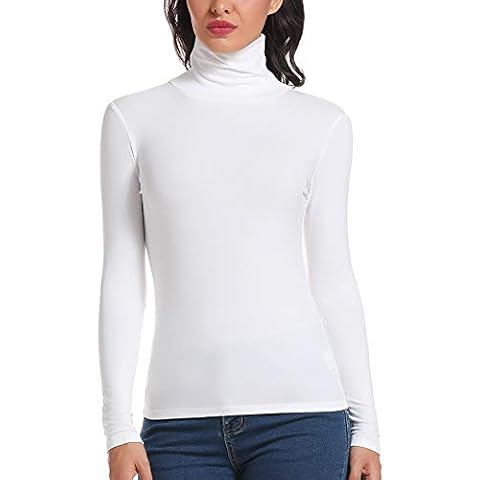 Carcos Damen Rollkragen Langarm Shirt, Basic Rolli Oberteil Hoher Kragen Slim Fit T-Shirt Top Cover