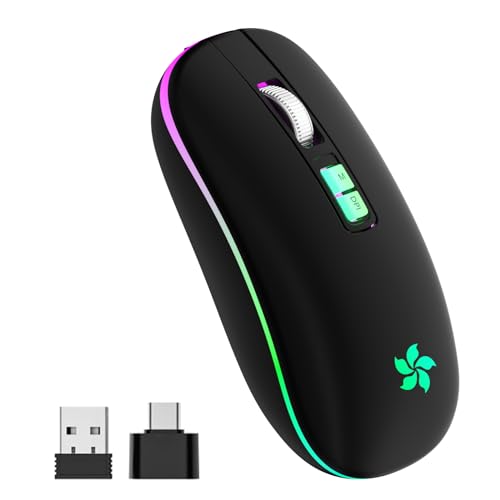 Souris Sans Fil Rechargeable, Souris Ergonomique Sans Fil avec BT 5.1+2.4G Deux Modes, Souris Sans Fil Bluetooth avec Récepteur USB Souris Rétroéclairée de...