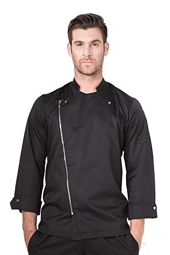 bsf uniforms Men's 3/4 Sleeves XXL Black Polycotton Front Chain Chef Coat-picture-16