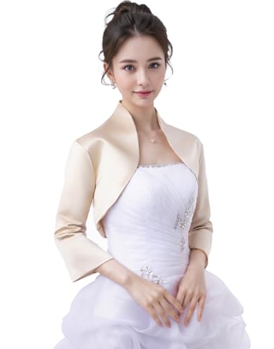 Image of Fitted Wrap Bolero Style Bridal Wedding Satin with 3 /4 Sleeve
