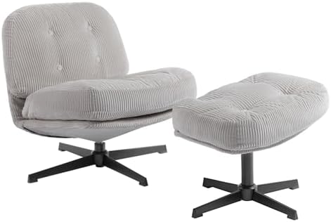 HollyHOME Modern 360°Swivel Accent Chair with Ottoman, Upholstered Comfy Reading Chair and Footstool, Fabric Lazy Chair with Soft Cushion, Lounge Sofa Chair for Living Room, Bedroom, Light Gray