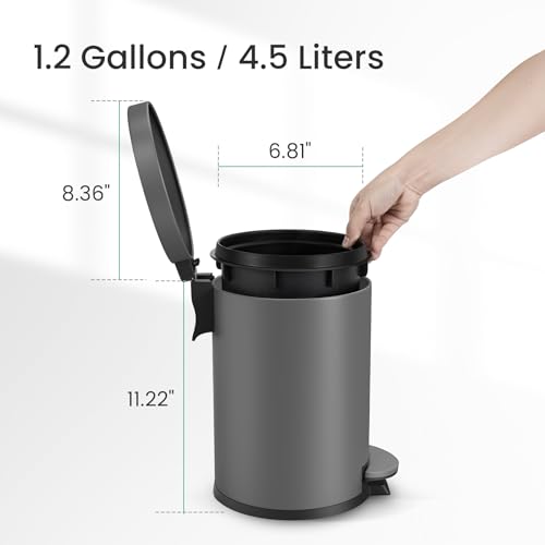 Image of Cesun 1.2 Gallons Small Gray Trash Can, Bathroom Garbage Can with Lid and Foot Pedal, Mini Round Wastebasket for Bathroom, Bedroom, Office, 4.5 Liters / 1.2 Gallons, Gray