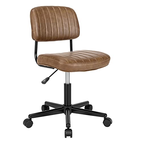 LIFEZEAL Silla de oficina con ruedas, silla giratoria con altura ajustable 75 - 86 cm, taburete giratorio para oficina y estudio, asiento acolchado, vintage, de piel sintética (marrón) Cover