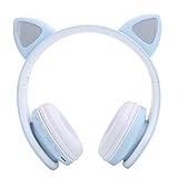  Hopcd per Cuffie Bluetooth 5.0, Cuffie LED con Orecchio di Gatto con Spina da 3,5 mm/Microfono/Stereo/riduzione del Rumore per chiamate/Musica/Bambini/Adulti