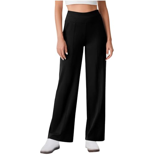Puramala Pantalones de chándal para mujer con pierna ancha, pantalones informales de cintura alta con cordón y bolsillos, cómodos pantalones de salón para deporte, yoga y tiempo libre, Style_g01 Negro
