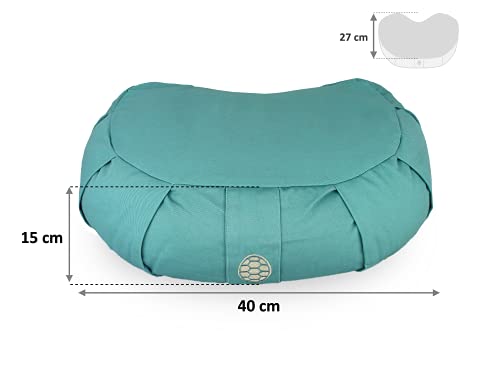 TORTUGA Meditation&Yoga - Cojín Zafu Relleno de Trigo sarraceno sostenible - Diseño Media Luna -Altura 15cm- Funda algodón 100% Natural fácil Lavado -Meditación/Yoga - Imagen 3